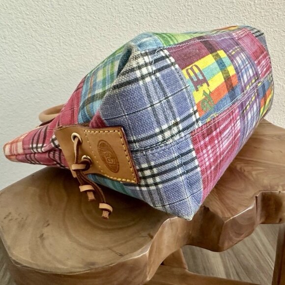 Dooney & Bourke Ants at Picnic Madras Plaid Canvas Leather Top Handle Bag Charm - Picture 9 of 14
